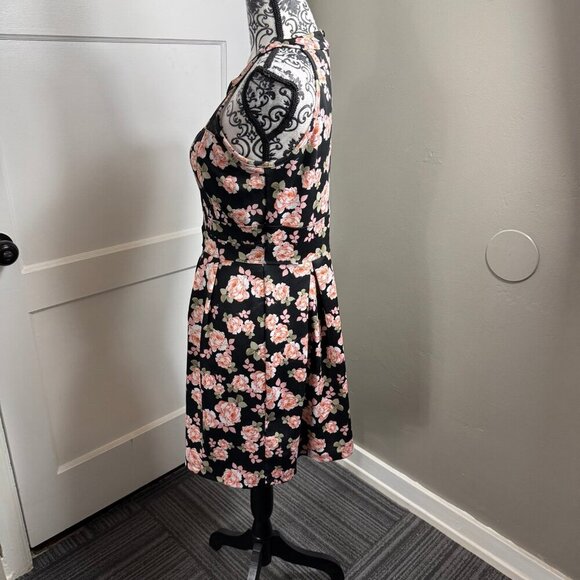 Sweet Storm black and pink floral mesh cut out high neck mini dress. - Picture 5 of 9